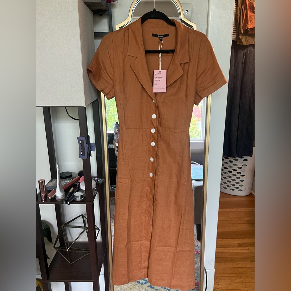100% European Linen Button Front Dress